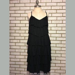 INC | Black Spaghetti Strap Layered Ruffle Dress